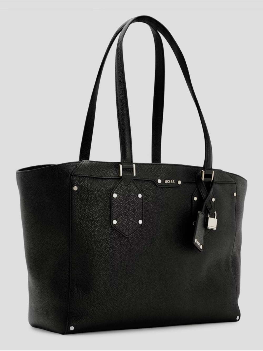 Boss Black Pebbled Leather Tote with Silver Hardware